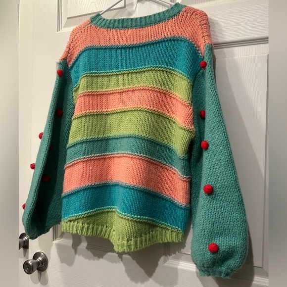 Umgee multi color pastel chunky knit sweater with sleeve pop detailing size M - Picture 12 of 12